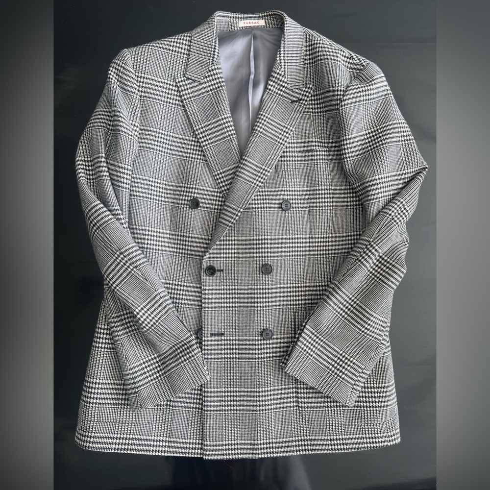 FURSAC France gray Prince of Wales double breasted jacket